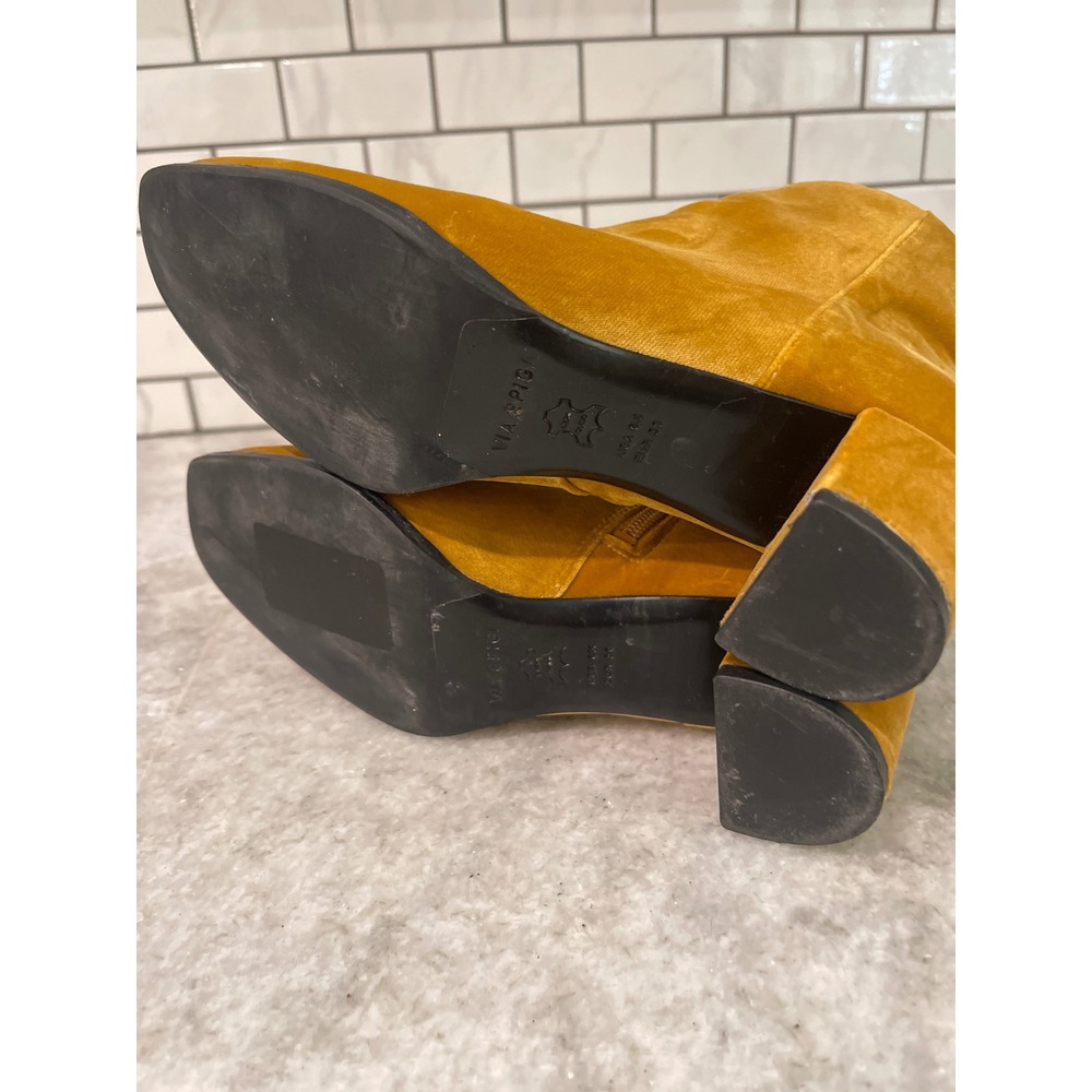 Via Spiga Ankle Boots Womens 6 Gold Velvet Square Toe Block Heel Booties - Picture 6 of 7